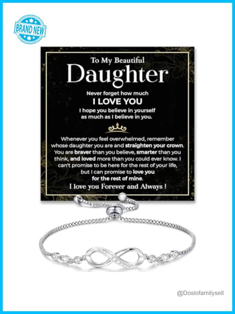 Infinity Heart Charm Bracelet White Gold Plated Daughter Gift with Message Card